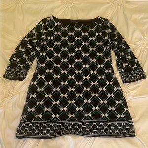 White House Black Market Black and Green Long Sleeve Dress